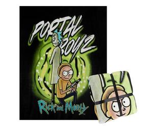 RICK AND MORTY Plaid Polaire, Plaid Canapé en Polaire 150 x 130 cm Couverture Lit Canapé Accessoire Officiel (Noir/Vert)