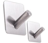 RICOO 2 Pièces Crochet Adhesif Mural MH021-2, en Acier Inoxydable Idéal pour Salle de Bain et Cuisine Montage sans Percer Design Moderne et Élégant Silber