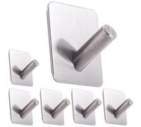 RICOO 6 Pièces Crochet Adhesif Mural MH021-6, en Acier Inoxydable Idéal pour Salle de Bain et Cuisine Montage sans Percer Design Moderne et Élégant Silber