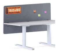 RICOO Cloison acoustique pour bureau 160 x 80 x 2,3 cm ZAP1680-G Feutre Gris Home-Office Tableau d'affichage Protection du son et de la