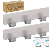 RICOO Crochet Adhesif Mural MH020-2, Barre à Crochets avec 3 Crochets pour Cuisine et Salle de Bain Crochet porte manteau Patère murale Montage sans Percage Lot de 2, Acier Inoxydable Argent