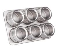 RICOO Ensemble de Pots à Épices GR001, Lot de 6 Pots Magnétiques en Acier Inoxydable Maître de la Cuisine Avec Bocaux Rangement Design Unique - 22 x 15,5 x 4,7 cm
