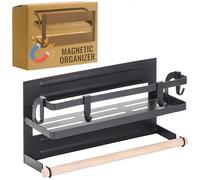 RICOO Étagère Magnétique pour Épices KR003 - Rangement Épices Cuisine Moderne et Pratique - Étagère Murale Magnétique en Fer Noir - Montage Facile - Dimensions: 30 x 10,5 x 16 cm