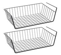 RICOO Panier Suspendu de Rangement en Fil Métallique KR001Bx2 - Organisateur d'Étagère pour Cuisine Bureau Dressing Armoire Lot de 2, 37,5 x 9,5 x 22 cm Noir