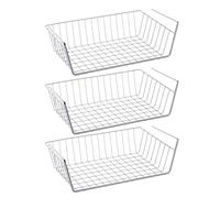 RICOO Panier Suspendu de Rangement en Fil Métallique KR001Sx3 - Organisateur d'Étagère pour Cuisine Bureau Dressing Armoire Lot de 3, 37,5 x 9,5 x 22 cm Argenté