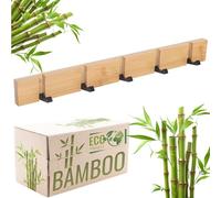 RICOO Patère Murale Design MH023L-N avec 5 Crochets Rétractables Porte Manteau Mural Bois Idéal comme Patères Portemanteaux pour Entrée Bambus Naturel 2x50x5,5cm