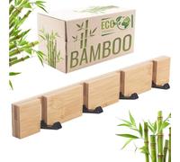 RICOO Patère Murale Design MH023M-N avec 4 Crochets Rétractables Porte Manteau Mural Bois Idéal comme Patères Portemanteaux pour Entrée Bambus Naturel 2x40x5,5cm