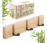 RICOO Patère Murale Design MH023S-N avec 3 Crochets Rétractables Porte Manteau Mural Bois Idéal comme Patères Portemanteaux pour Entrée Bambus Naturel 2x30x5,5cm