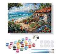 RICUVED Peinture Par Numéro Adulte Cadre Maison falaise bord mer 40x30cm | Peinture Par Numéro adulte avec cadre en bois toile tendue peintures acryliques et pinceaux motif Maison sur falaise au bord