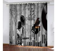 Rideau 3D Motif Graffiti Musique Rock Lot De 2 Rideaux Occultant Thermiques, Chambre Enfant Bebe Fille Salon Design Moderne 160x200Cm Polyester Fenetres Occultants Isolant