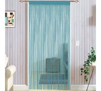Rideau à cordon, rideau de porte, moustiquaire, rideau de porte-fenêtre, rideau de balcon, rideau de porte-fenêtre, rideau décoratif, séparateur d'espace, moustiquaire, 90 x 200 cm, bleu