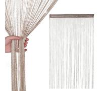 Rideau à fils pailletés - 200 cm x 90 cm - Moustiquaire à franges pour portes, fenêtres et séparateur de pièce - Rideau à pompons spaghetti pour décoration d'intérieur et d'événement (champagne)