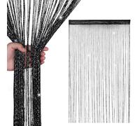 Rideau à fils pailletés - 200 cm x 90 cm - Moustiquaire à franges pour portes, fenêtres et séparateur de pièce - Rideau à pompons spaghetti pour décoration d'intérieur et d'événement (noir)