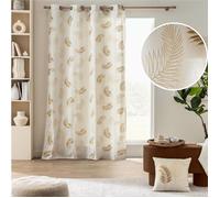 Rideau à œillets 140 x 240 cm ISADORA Ocre - Polycoton imprimé métallisé - Motif végétal