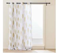 Rideau à œillets 140x260 cm KIM - Polyester imprimé motif feuilles blanc/or