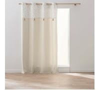Douceur d'Intérieur Rideau à œillets Angie 140x240 cm tamisant coton/polyester beige floral à pompons