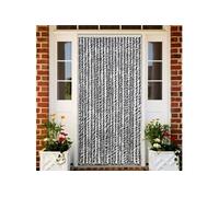 vidaXL Rideau anti-mouches gris, noir et blanc 90x200 cm chenille