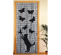 Rideau bambou, rideau de porte, Chat et Papillon, rideau mouche 90x200 cm