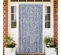 Rideau bleu blanc 118 x 220 cm chenille moustiquaire moustiquaire pour porte, fenêtre, balcon et caravane avec crochet amovible lavable silencieux