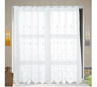 Rideau Brise-Bise 120 X 150 Cm Semi-Transparent Avec Broderie Papillon Et Fleur - 1 Pièce + 4 Pompons (Doré Et Argent) - Ave[RO852]