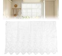Rideau Brise-Bise Brodé Dentelle Blanc, Voilage Court 150 x 90 cm | Rideau de Cuisine et Fenêtre, Léger et Transparent, 1 Panneau, Coton et Polyester