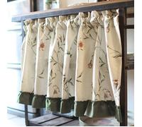 Rideau Brise-Bise en Coton et Lin Rideau Court de Motif Floral pour Petit Fenêtre Décoration pour Placard et Café 130 x 60cm