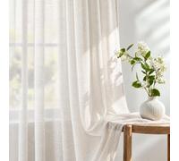 Rideau Court Voilage Transparent Lin Beige 160cm 2PC | à Oeillet Eyelet de Salon Moderne Chambre Cuisine Balcon Baie Vitrée Léger Romantique Tamisant Décorations