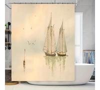 Rideau de Baignoire à Motif de voiliers Vintage, Design Aquarelle Classique, avec Crochets, idéal pour la décoration de Votre Salle de Bain. 70x175cm/(WxH)