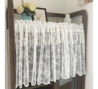 Rideau De Cuisine Court Pour Petit Fenêtre Voilage Solide Semi Transparent Retro Coton Broderie Dentelle Voile Rideau Brise-Bise Rideaux À Disques Cantonnières Demi Rideau Bistro A,H55 × W175CM