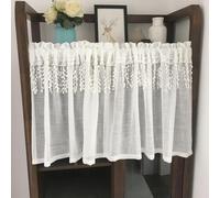 Rideau De Cuisine Court Pour Petit Fenêtre Voilage Solide Semi Transparent Retro Coton Broderie Dentelle Voile Rideau Brise-Bise Rideaux À Disques Cantonnières Demi Rideau Bistro B,H55 × W145CM