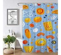 Rideau de Douche 100x130cm,couleur œuf canard,Rideau de Baignoire en Tissu Imperméable Lavable en Machine avec Ourlet Lesté,avec 12 Crochets pour Salle de Bain Domicile Baignoire,Dessin animé Z-178