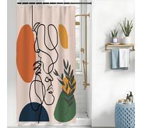 Rideau de douche 120 x 200 cm, style bohème terracotta, avec motif abstrait orange, en polyester imperméable et résistant à la moisissure, lavable, avec 8 crochets pour la salle de bains