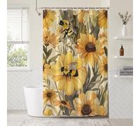 Rideau de Douche 140x190cm Fleur Rideau Douche, Imperméable Tissu Polyester Rideaux Baignoire, Lavable en Machine, Mit Anneaux Oeillets， Accessoires Salle de Bain Rideaux, (Abeille) ZO-328