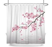 Rideau de Douche 150x180 Branches de Fleurs de Cerisier, Rideau de Bain Anti Moisissure Fleurs Romantiques Imprimé 3D Shower Curtain Imperméable Tissu Polyester Rideaux Baignoire Salle de Bain A/3702
