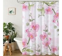 Rideau de Douche 160x180 cm - Tissu Polyester Imperméable Anti-Moisissure - 12 Anneaux Inclus - Ourlet Lesté pour Stabilité - Lavable en Machine - Idéal de Baignoire et Douche - Rose & Fleurs Y1#327