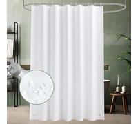 Rideau de douche 180 x 200 cm, blanc, rideau de salle de bain avec 12 anneaux en plastique, imperméable, anti-moisissure, avec 3 poids pour baignoire, douche, salle de bain