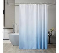 Rideau de douche 180x200 Anti-moisissure Imperméable Lavable Tissu Blanc Bleu Ciel 12 anneaux