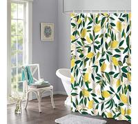 Rideau de Douche 180x200, Citron Jaune 3D Imprimé Rideau de Douche Anti Moisissure Rideau Douche en Tissu Imperméable 100% Polyester pour Salle de Bain ou Baignoire, 8 Crochets