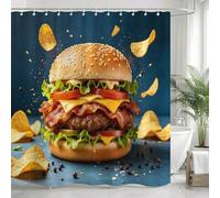 Rideau de Douche 180x200 Hamburger, Tissu Polyester Imperméable, Lavable en Machine et Séchage Rapide, Motif Chips avec 12 Crochets d-1806