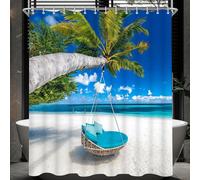Rideau de douche 180x200cm plage hydrofuge avec ourlet alourdi