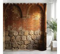 Rideau de Douche 200x200 Mur de Brique Vintage, Tissu Polyester Imperméable, Lavable en Machine et Séchage Rapide, Motif Arche en Pierre avec 12 Crochets d-2409