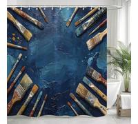 Rideau de Douche 200x200 Pinceau, Tissu Polyester Imperméable, Lavable en Machine et Séchage Rapide, Motif Texture Peinture avec 12 Crochets d-2444