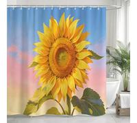Rideau de Douche 200x200 Tournesol, Tissu Polyester Imperméable, Lavable en Machine et Séchage Rapide, Motif Aquarelle avec 12 Crochets d-1863