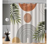Rideau de douche 240x180 cm, motif feuilles et lignes, tissu déperlant, anti-moisissure, ourlet lesté, lavable, avec 16 œillets