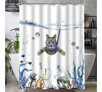 Rideau de douche 240x180cm nage de chat anti-moisissure textile ourlet hydrofuge polyester rideau de bain