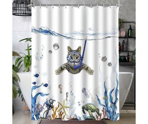 Rideau de douche 240x180cm nage de chat anti-moisissure textile ourlet hydrofuge polyester rideau de bain