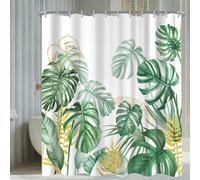 Rideau de douche 240x200 cm, motif feuilles de bambou, ourlet lesté, imperméable, lavable, polyester, 16 œillets