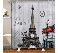 Rideau de Douche 80 x 180 Rideaux Douche Paris Rideau Salle de Bain Lavable Anti Moisissure Architecture Rideau Douche Rétro Imprimé DéCoratif Tissu Polyester avec Crochets