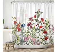 Rideau de douche à fleurs coloré 180 x 200 cm - Motif printanier, imperméable, en polyester lavable, idéal pour la salle de bains