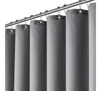 Rideau de douche à texture gaufrée, 240 x 180 cm, extra-large, épais, doublé d'un film imperméable, avec 16 crochets en plastique, lavable, ourlet lesté, polyester, gris